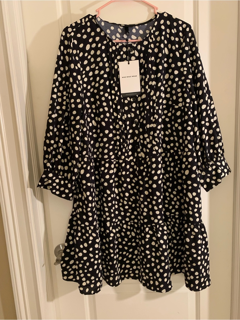 Who What Wear Black and White Polka Dot Bottom Ruffle, Pleated Top Dress - NWT!!